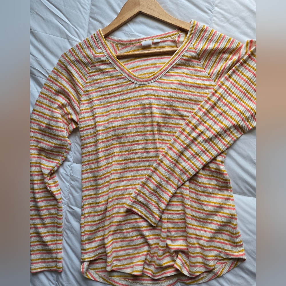 GAP Striped Long Sleeve Top - Pink, Yellow, Cream